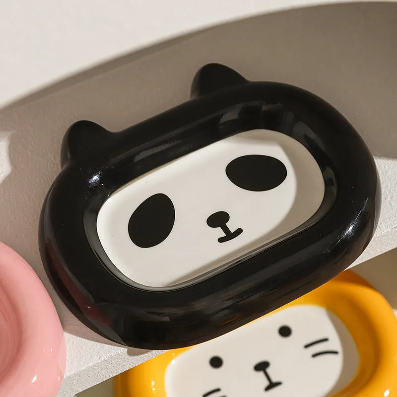 Ceramic animal-shaped cat bowl in a colourful design for pet feeding