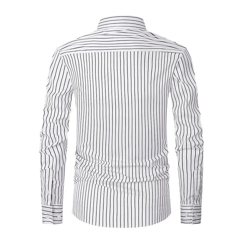 Men's slim fit striped business shirt with long sleeves in ice silk polyester blend fabric