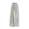 Hollow-out straight-leg trousers with fleece lining and elastic waist in light grey colour