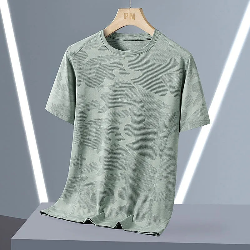 Breathable Quick-Drying Summer Plus Size Camouflage Top Round Neck Short Sleeve for Men Loose Fit Available in M-6XL Black White Army Green Dark Gray