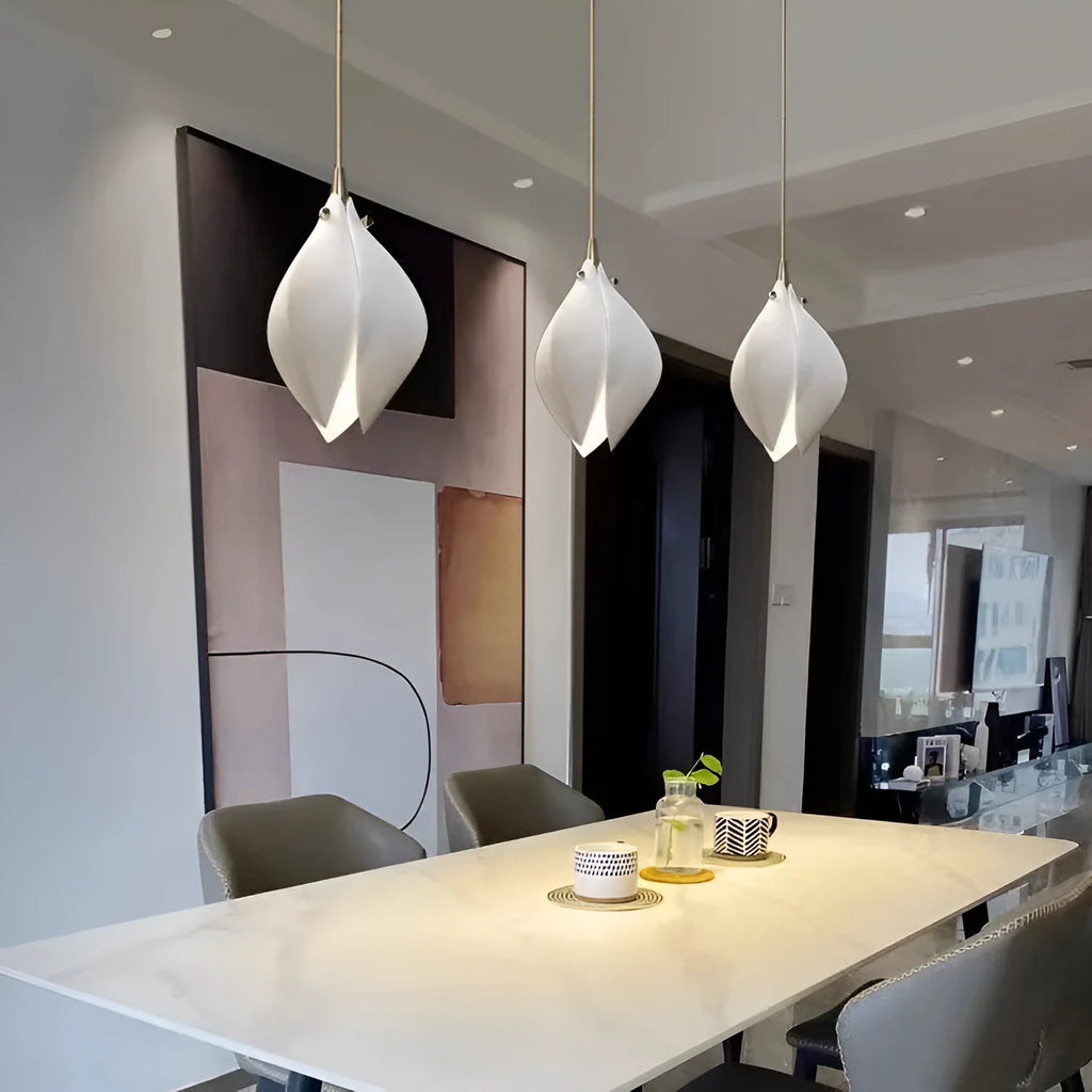 Ceramic magnolia petal single-head pendant light with tri-colour dimming on ceiling