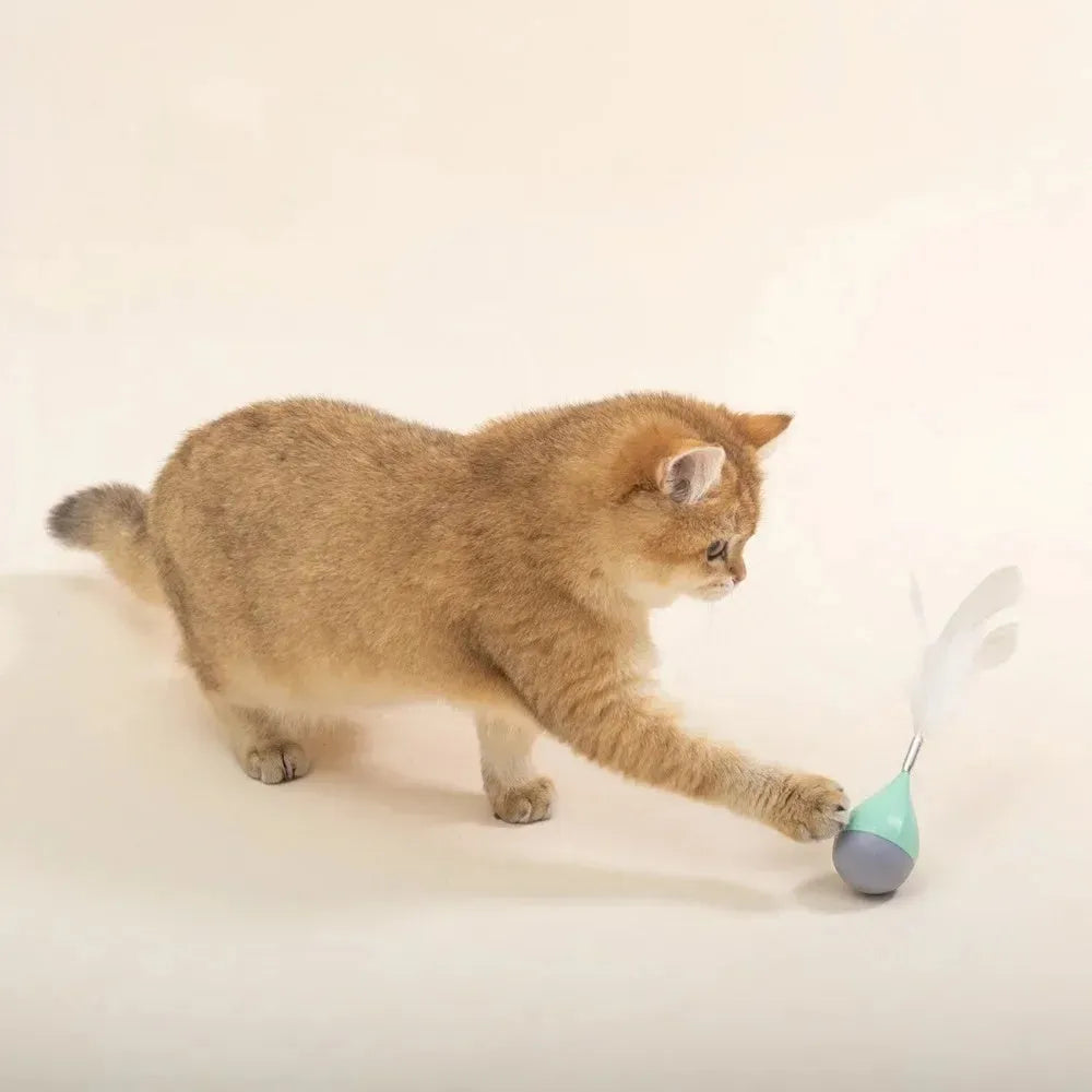 Feather tumbler cat toy with tease stick and self-healing ball in green colour