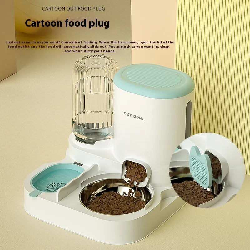 Automatic cat water fountain and feeding bowl integrated unit plastic construction 27x27x24cm stainless steel option