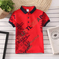 Cotton short sleeve lapel collar shirt for boys in grey, navy, red, or white