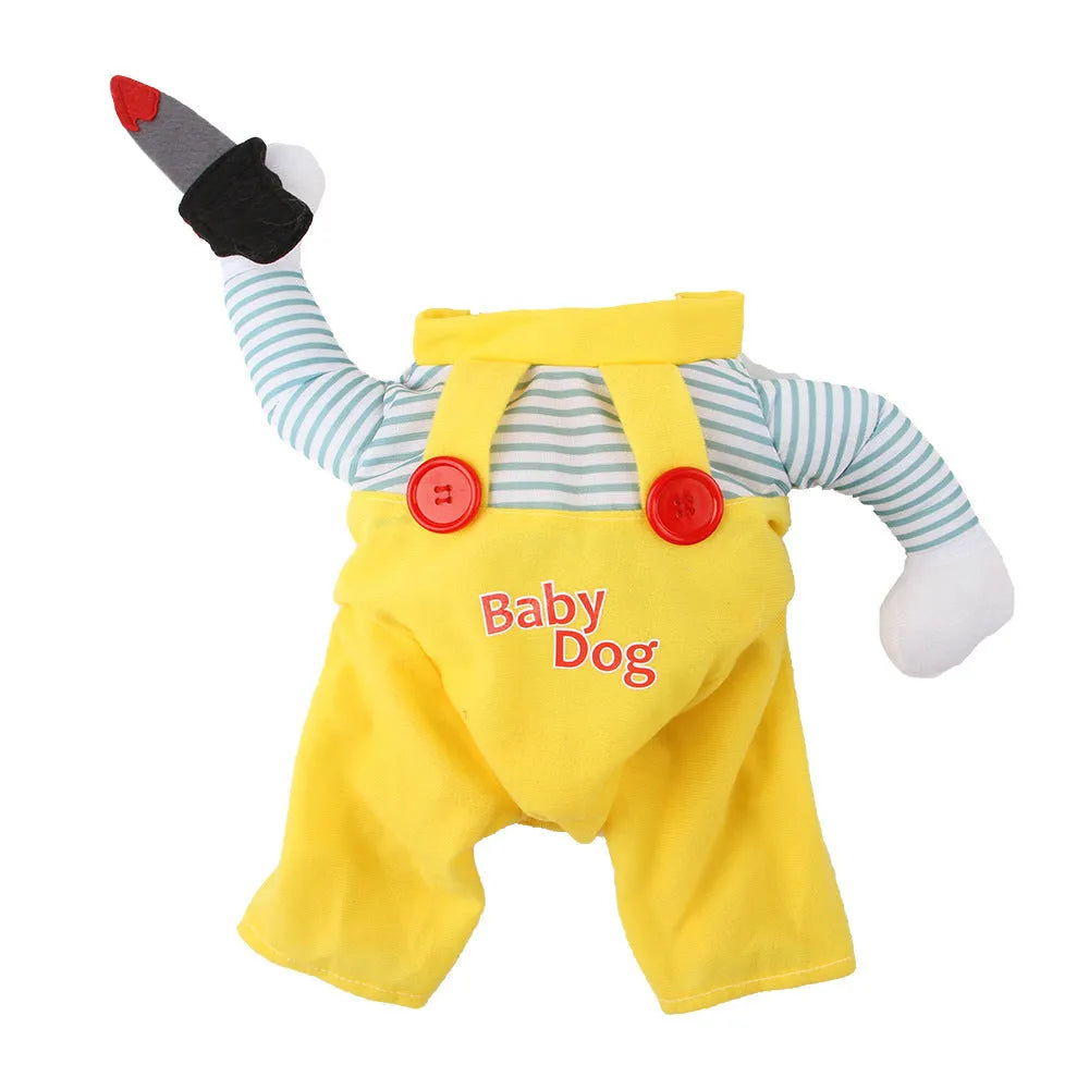 Yellow sword design cat costume clothing in polyester fabric for pet dressing