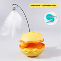 Electric cat teaser wand with rotating butterfly attachment in lemon yellow, sky blue, or soft fog grey colours
