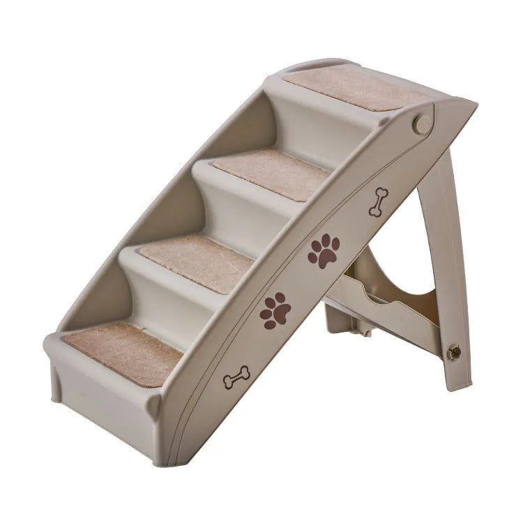 Foldable plastic pet stairs with non-slip mat for small dogs and cats in beige colour