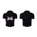 Men's slim fit black printed short sleeve t-shirt with round neck for summer