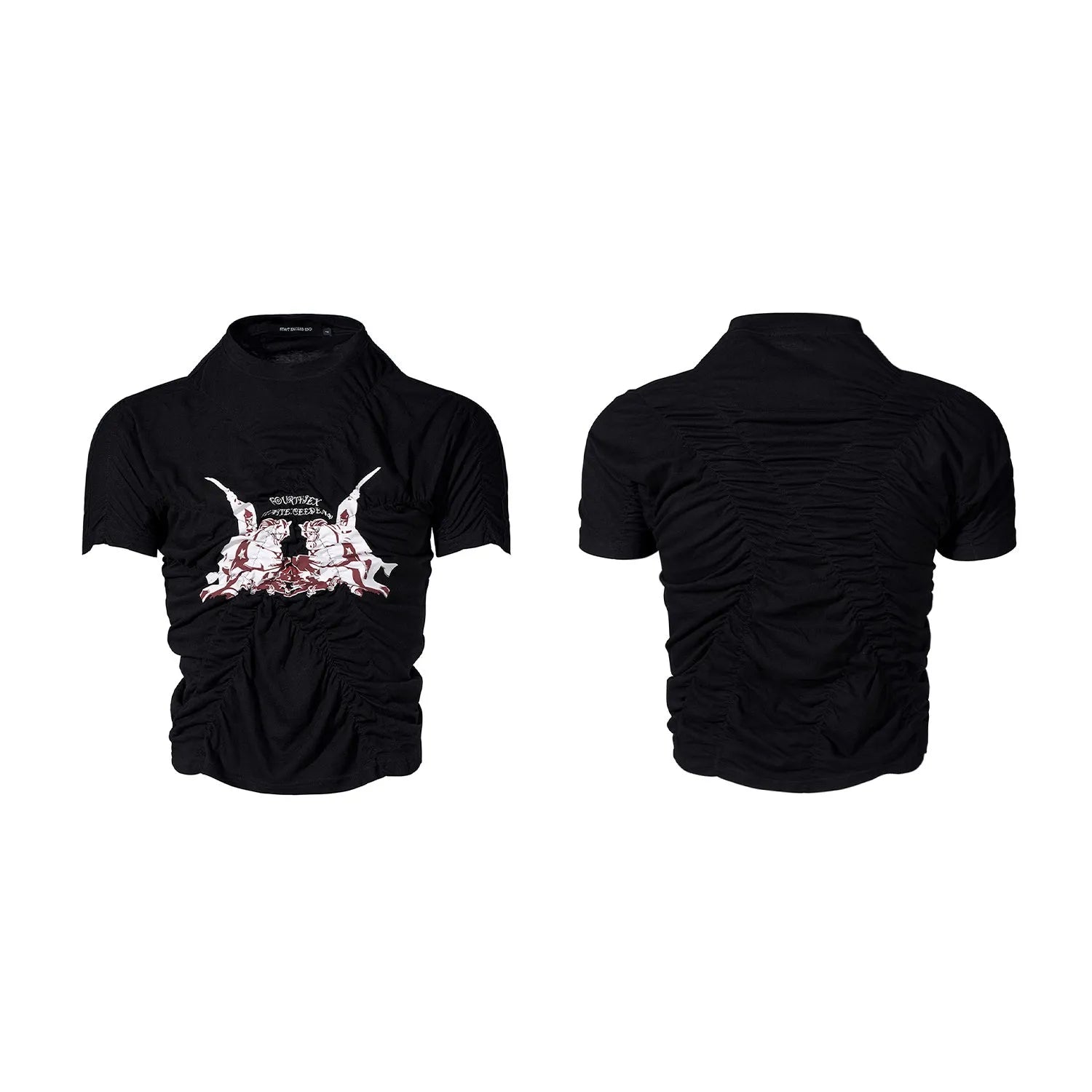 Men's slim fit black printed short sleeve t-shirt with round neck for summer