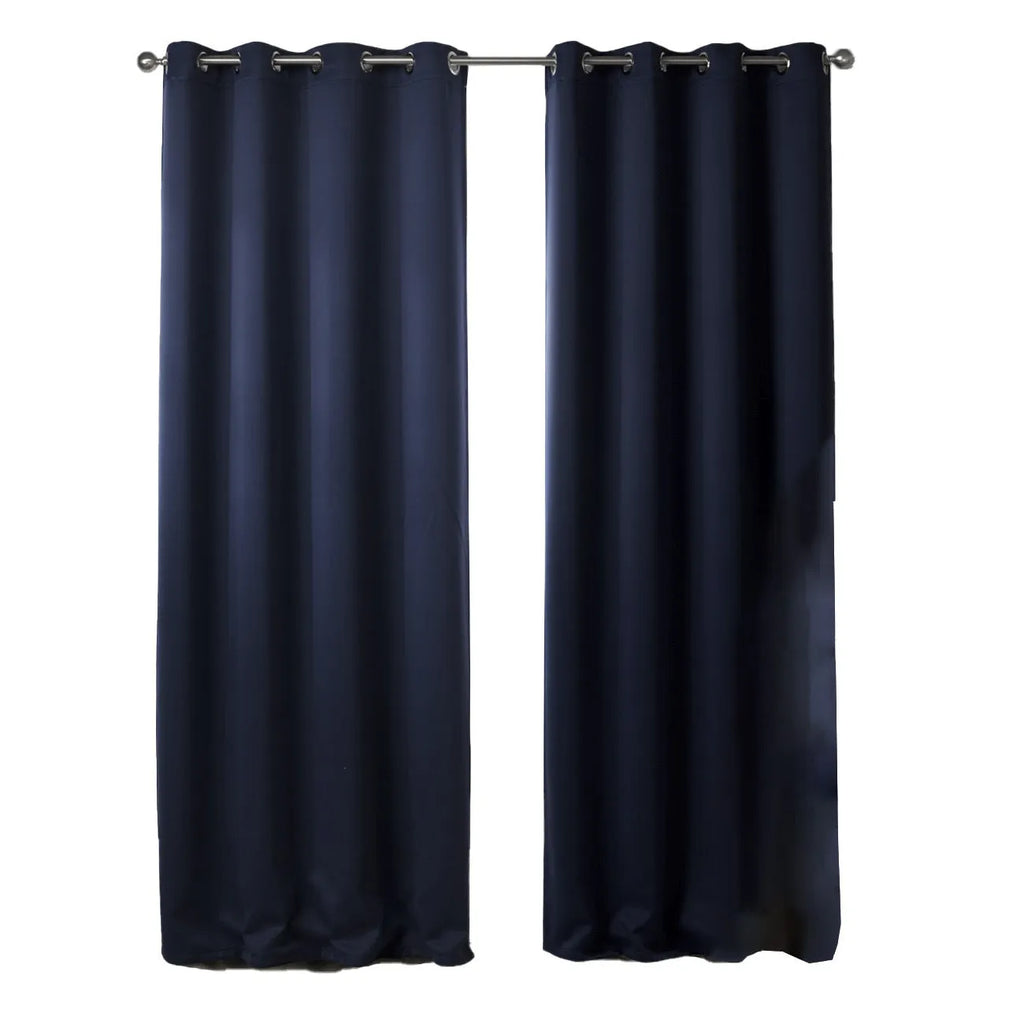 Dark blue blackout fabric printed curtains with perforated hanging, navy blue, shading cloth, modern simple style, 140x160cm