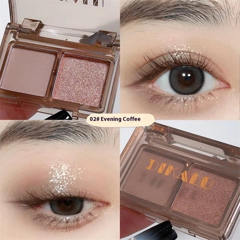 Cool two-tone eye shadow compact showing pink and black matte and shimmer shades for punk style makeup