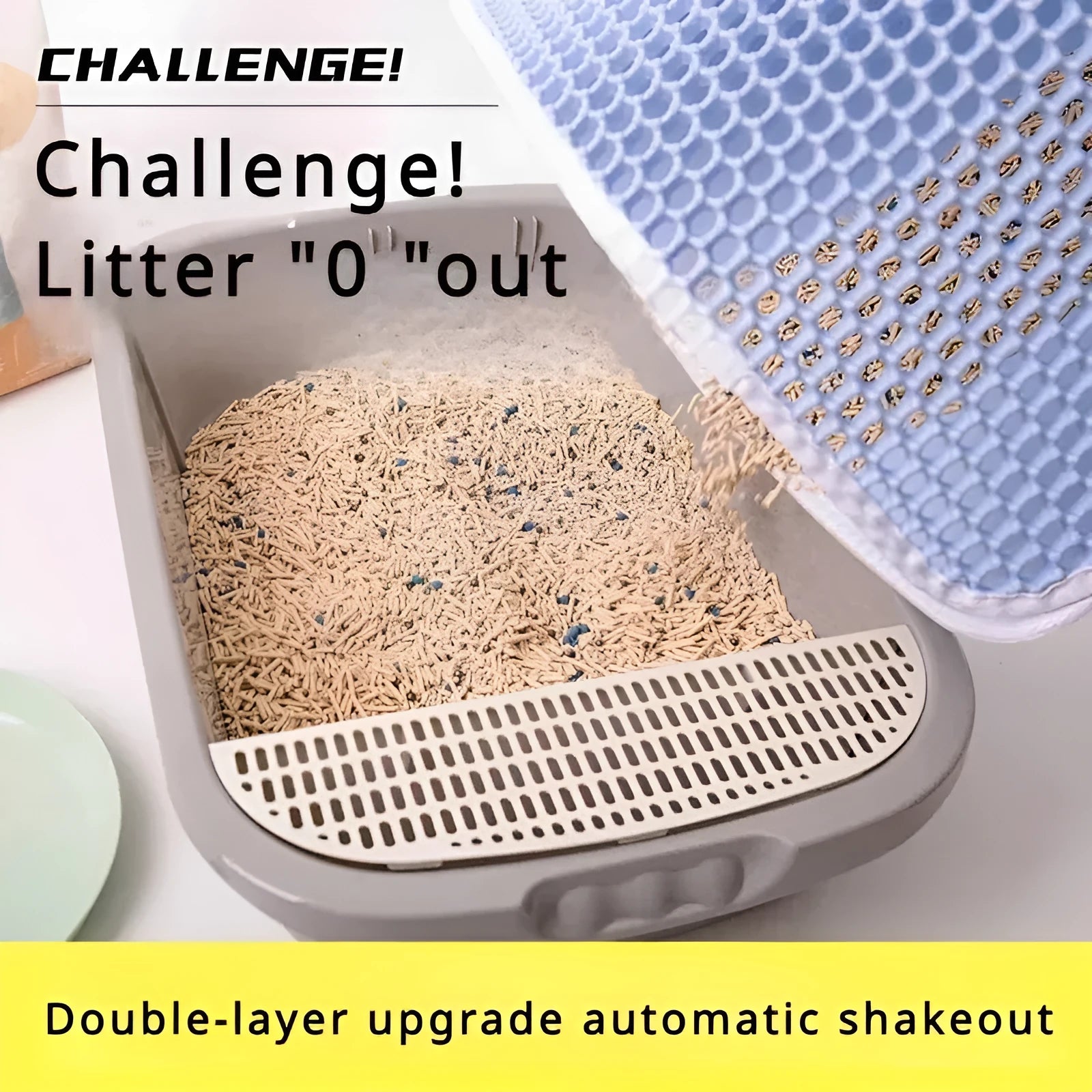 Double layer waterproof cat litter mat in beige with non-slip base, available in multiple sizes and colours