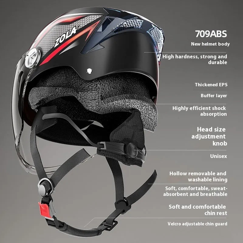 3C-certified motorcycle half helmet with ABS shell and dual mirrored visor in light brown colour option