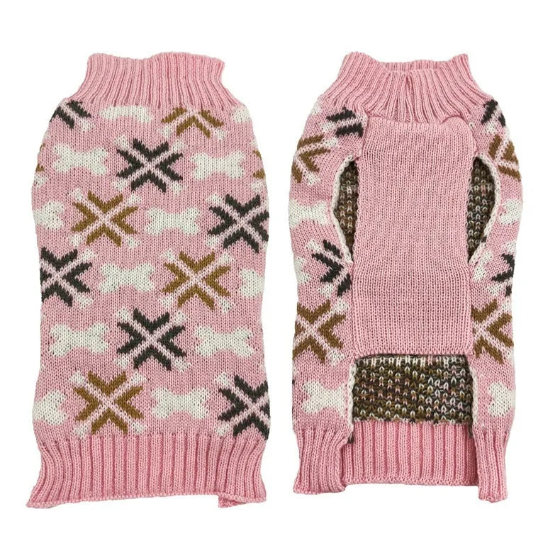 Japanese style retro jacquard acrylic knit pet clothes set with sweater, hat and scarf in gray for dogs and cats