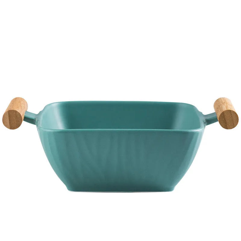Modern irregular-shaped porcelain ceramic bowl with matching lid in choice of four colours