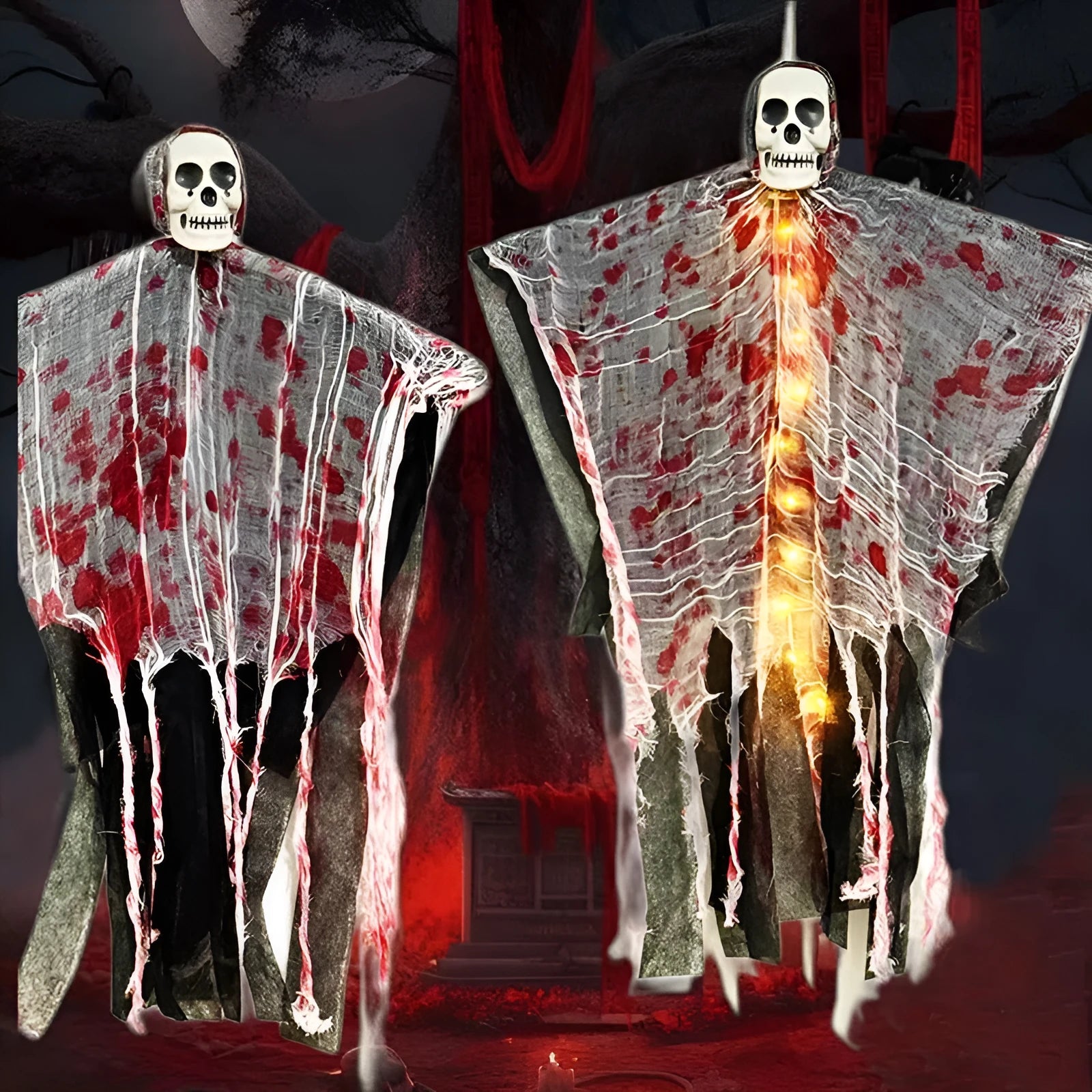 Halloween blood-dyed luminous skull hanging ghost plastic decoration for outdoor and indoor display