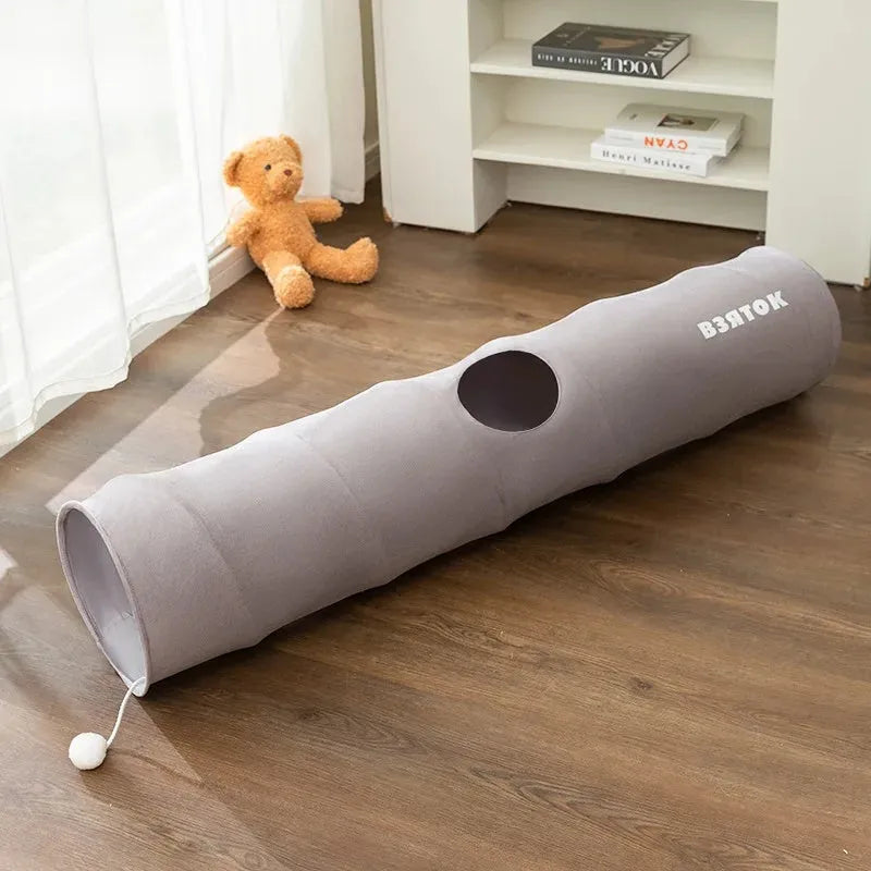 Collapsible cat tunnel for indoor cats, 25cm diameter, 80cm length, suede air layer fabric, steel wire, with plush ball on top