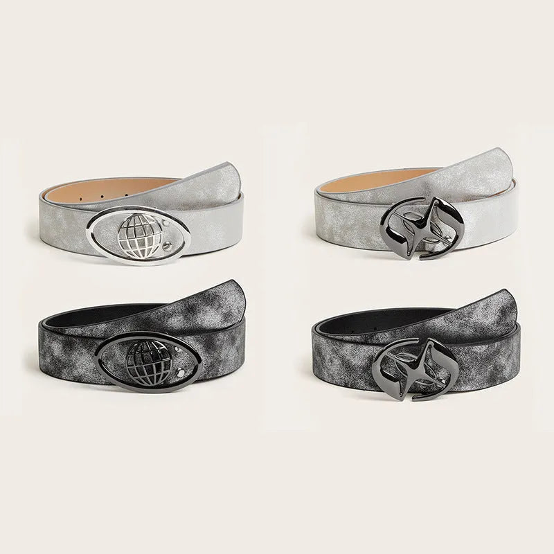 Retro women's belt with oval alloy buckle on thick 4cm PU leather strap in vintage colour options