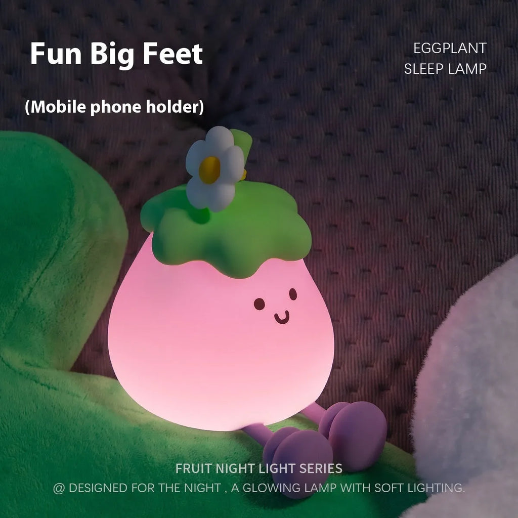 Cartoon eggplant night lamp with soft yellow light and rechargeable battery, 1200mAh