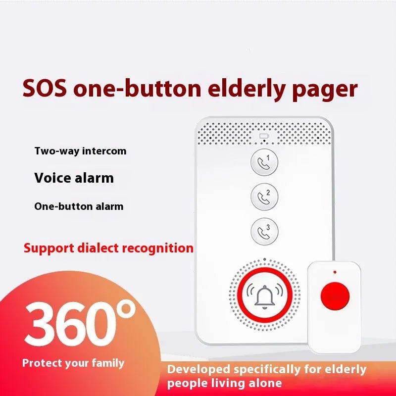 White emergency alert system with wireless buzzer and three panic buttons for elderly safety