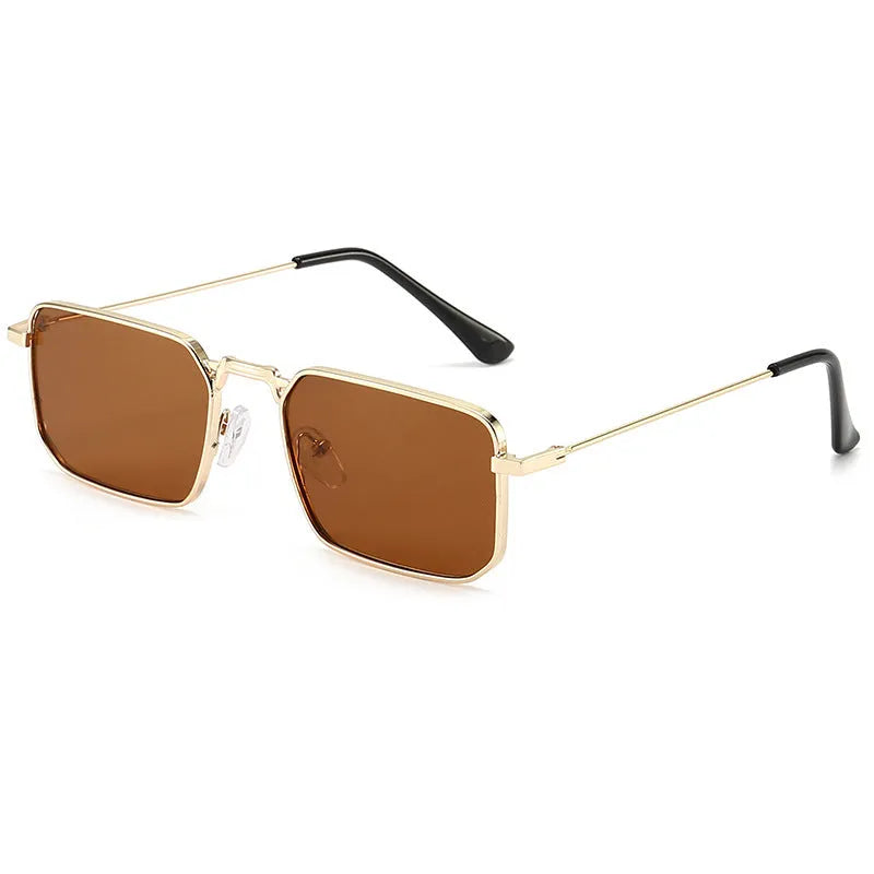 Gold frame square men's steampunk sunglasses with gray lenses for sun protection outdoor wear