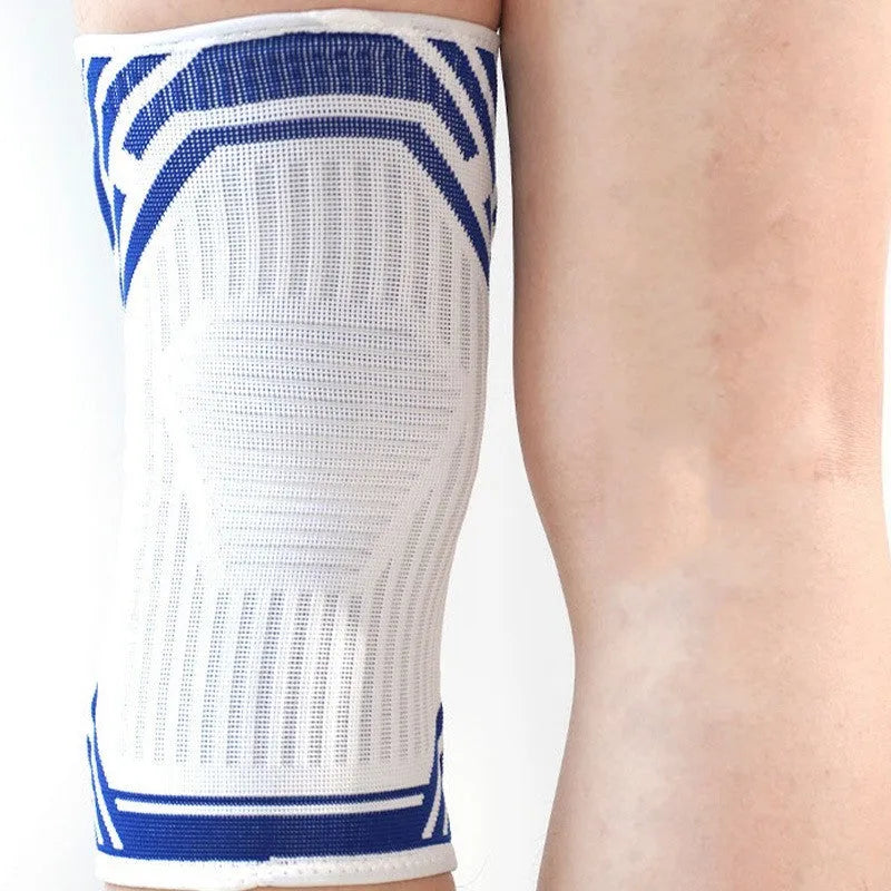 Blue cotton knee pads with high elasticity for basketball and running sports