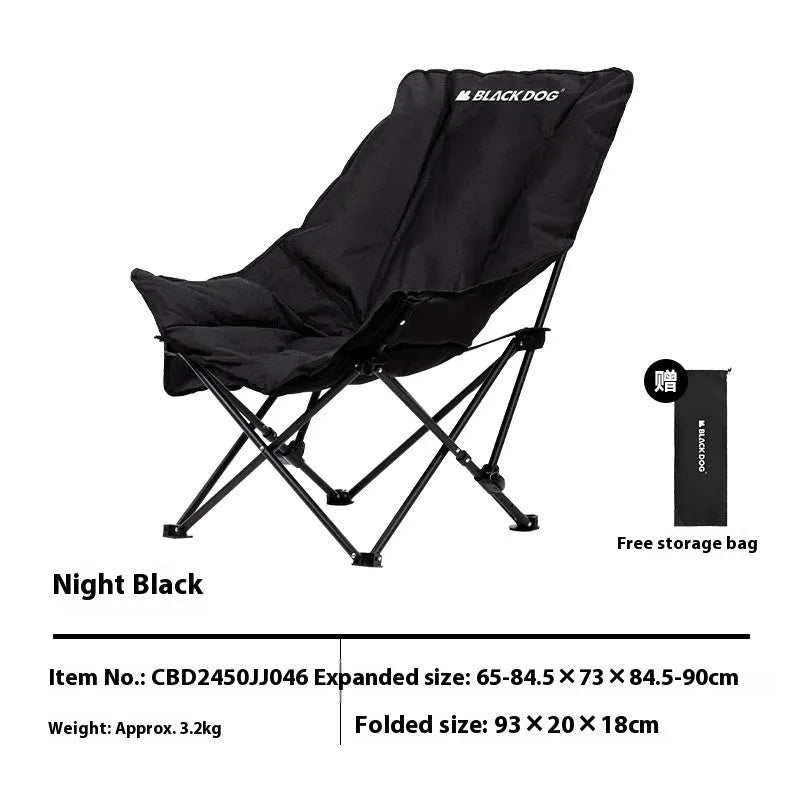 Night Black Oxford cloth portable folding camping recliner chair on grass.