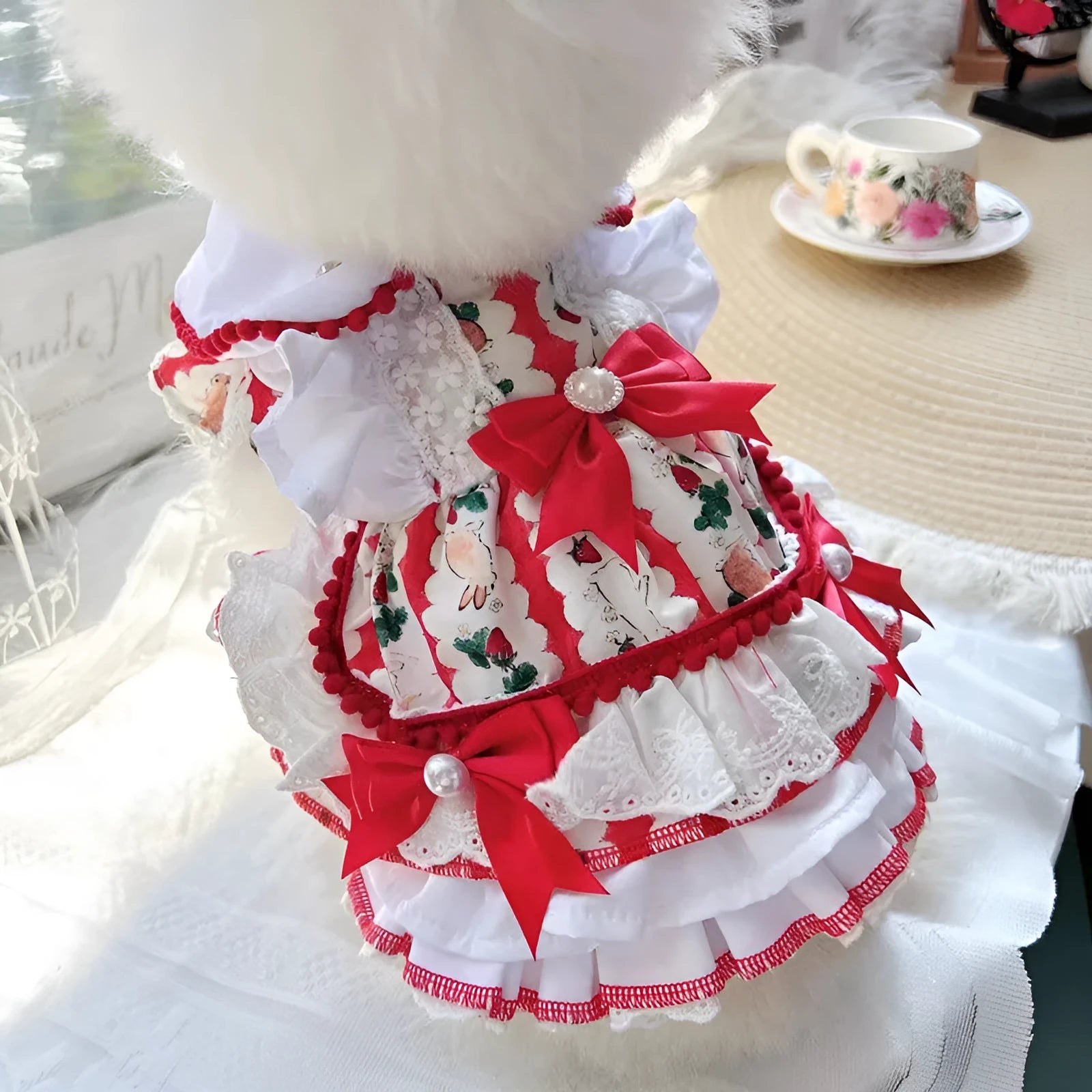 Polyester dog dress with rabbit skirt in princess style for small to medium female pets