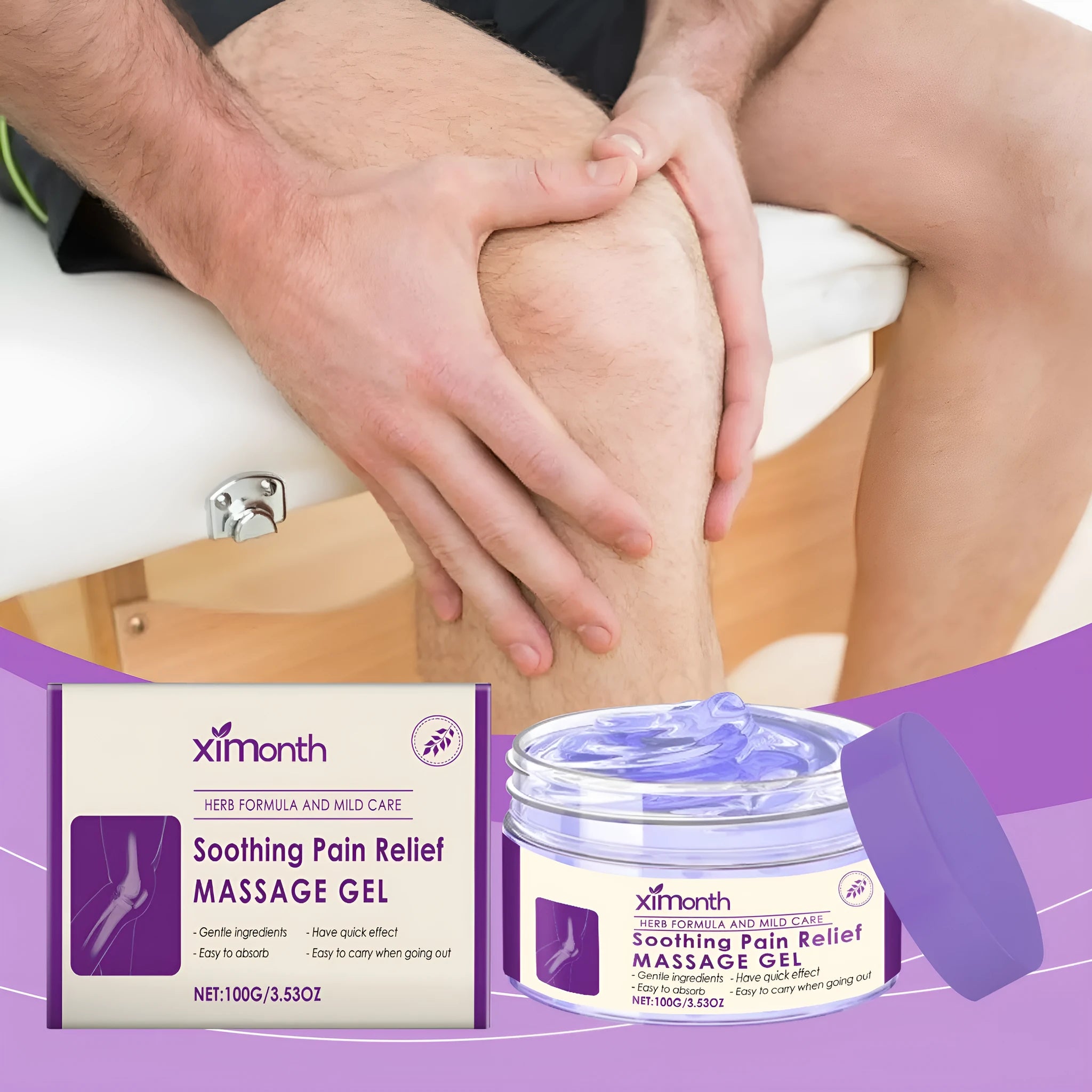 100g container of body massage gel for joint and knee care on a plain background.