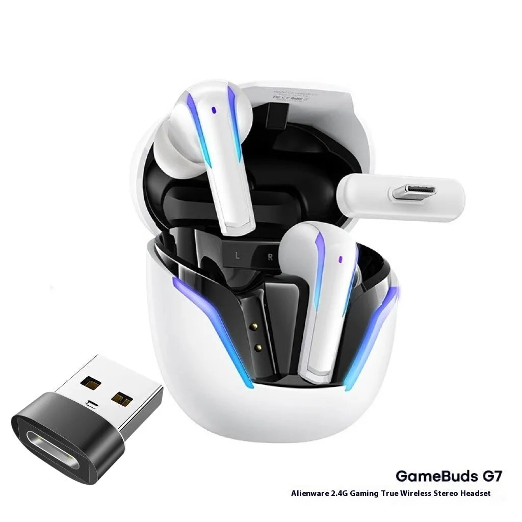 GameBuds G7 wireless earbuds in StarCraft Black with gradient breathing light and 2.4G receiver