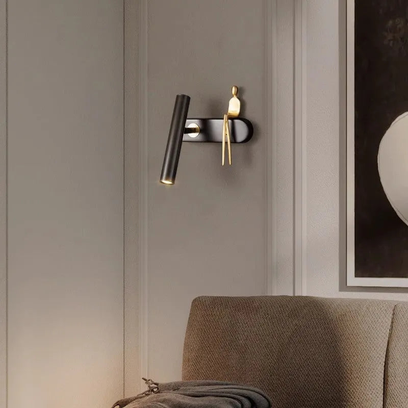 All-copper bedroom bedside wall lamp modern minimalist with copper finish, left mount