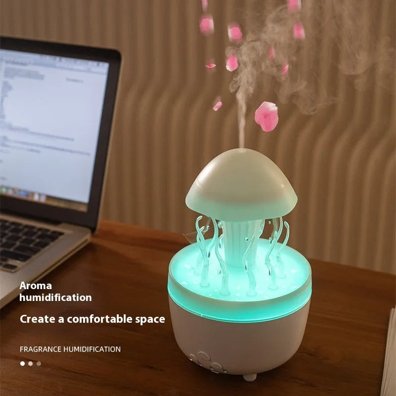 Rotating water drop aroma diffuser with colourful night lamp in marble gold finish, 0.5L capacity