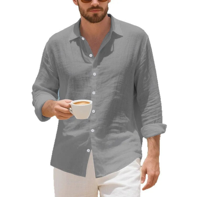 Men's loose fit linen casual shirt in non-ironing American style with eight colour options