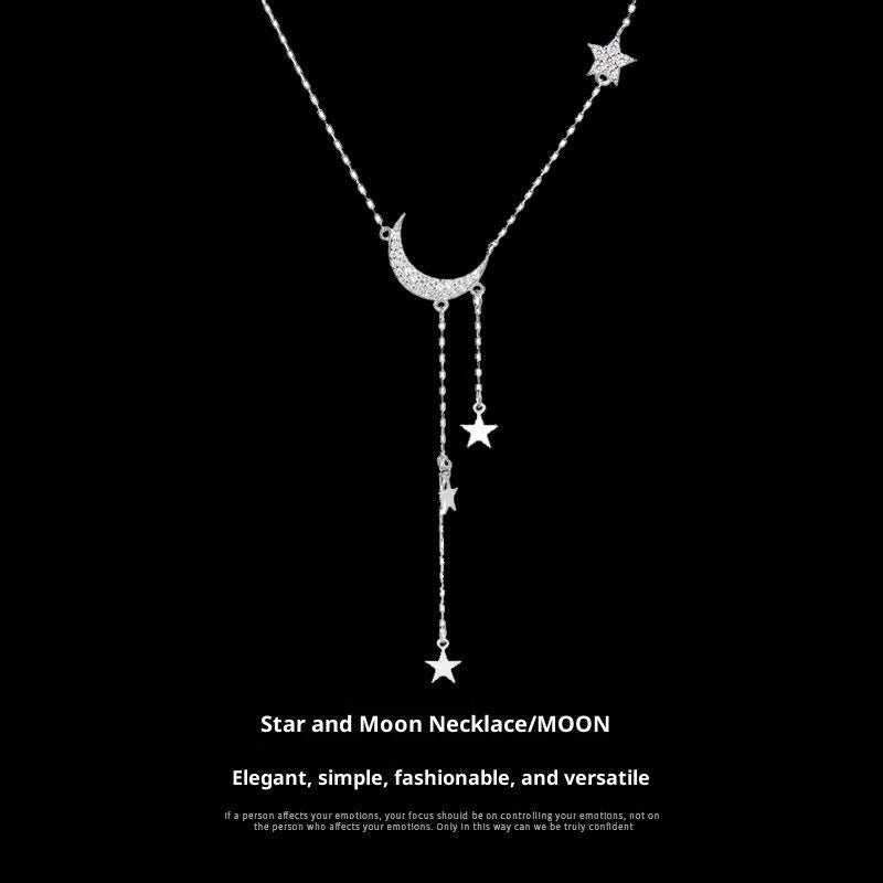 Super Fairy Moon tassel necklace XINGX copper mixed gem inlay pendant adjustable chain silver white