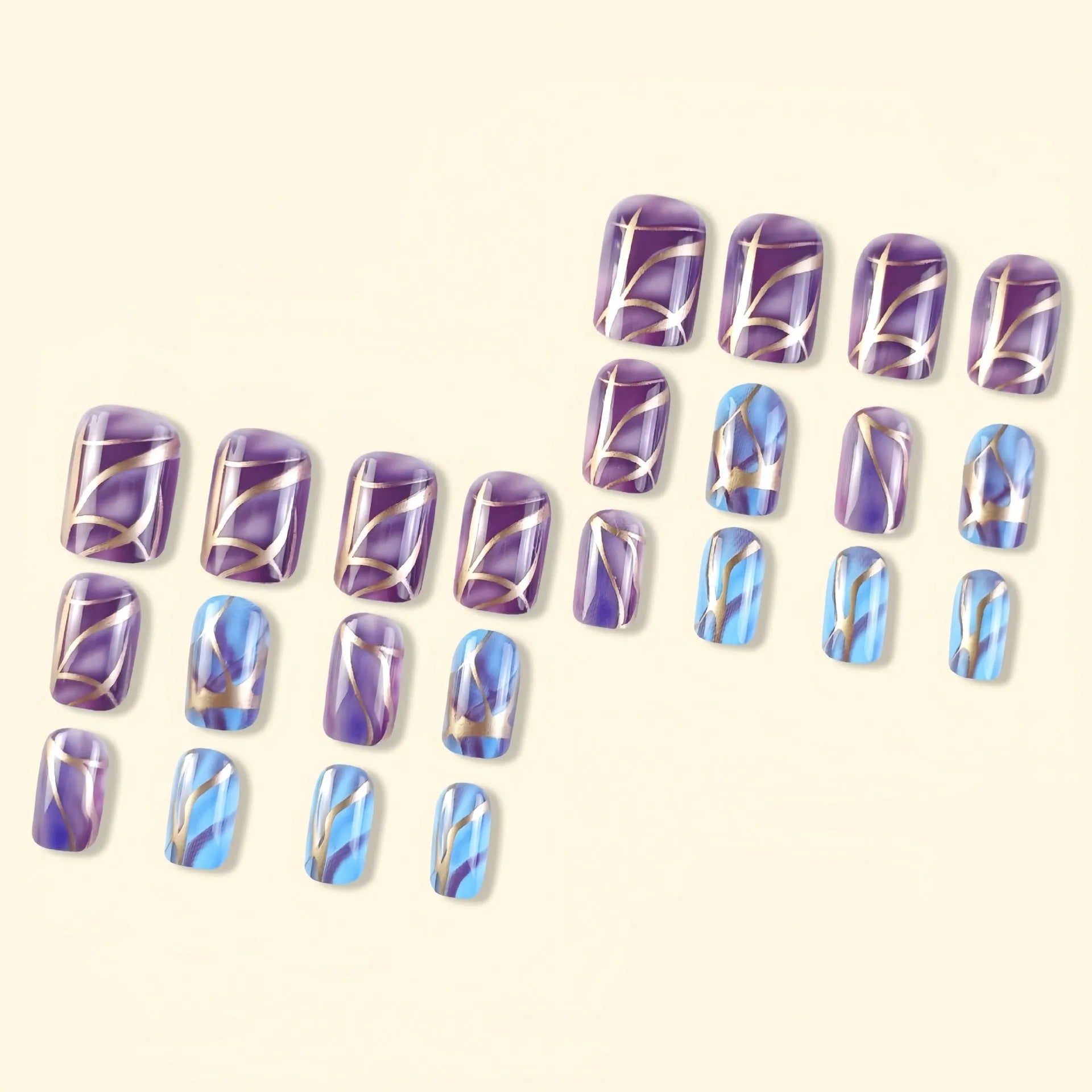 Purple striped medium length nail stickers in European and American style design