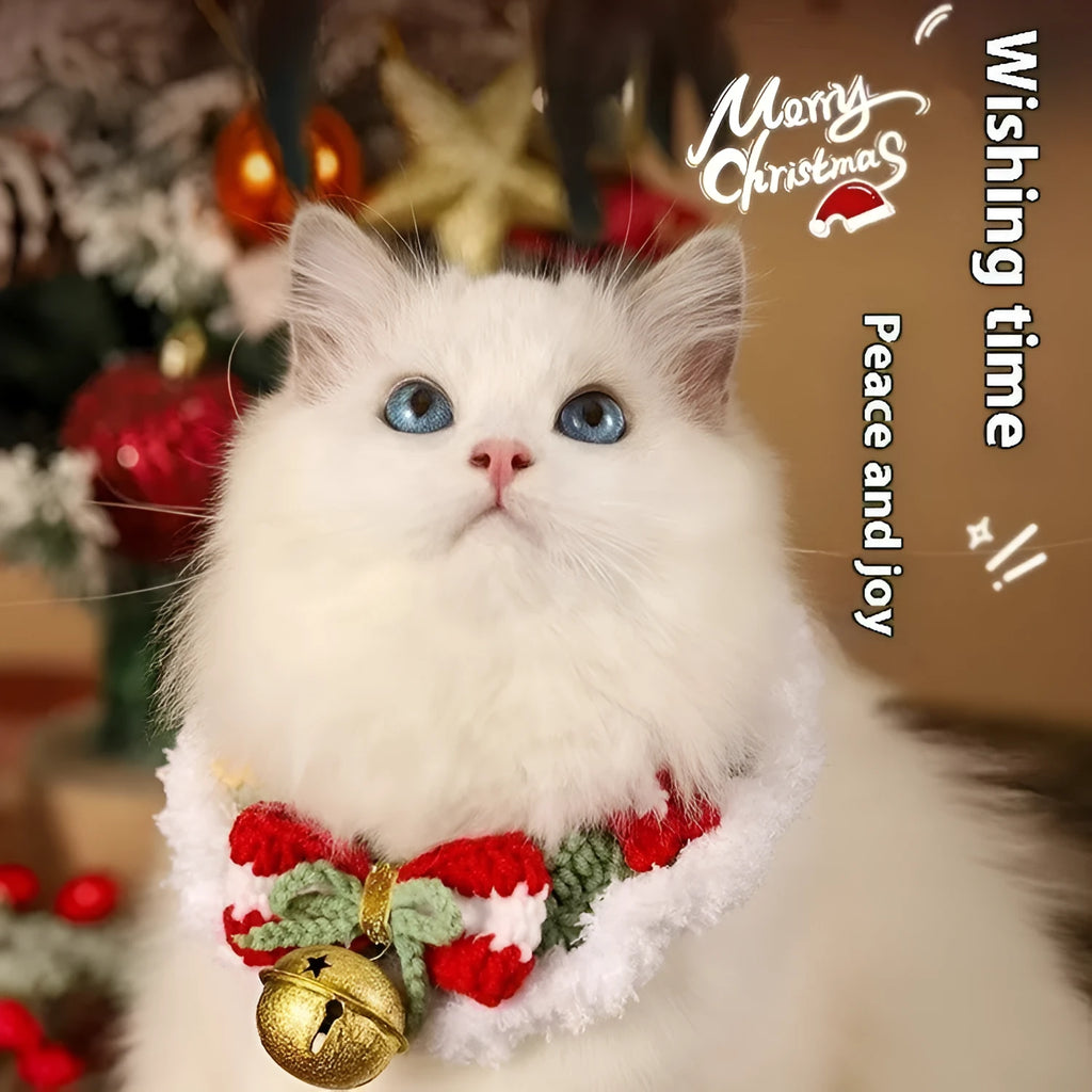 Winter wool pet scarf with cartoon pattern and muppet collar hat decoration for Christmas, available in various colours