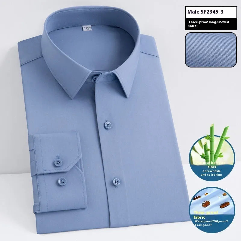 Men's slim fit waterproof bamboo business shirt with square collar in solid colour