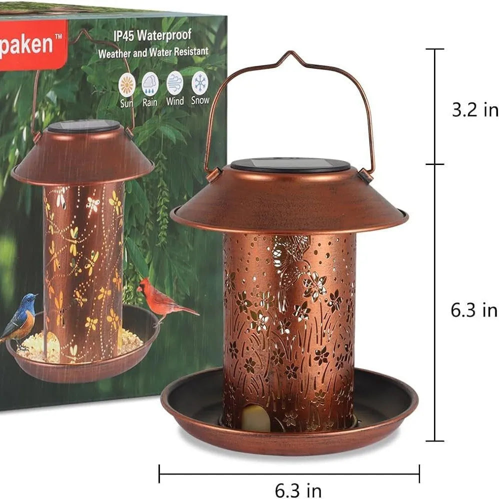 Hummingbird pattern solar lamp bird feeder with iron art construction for outdoor gardens