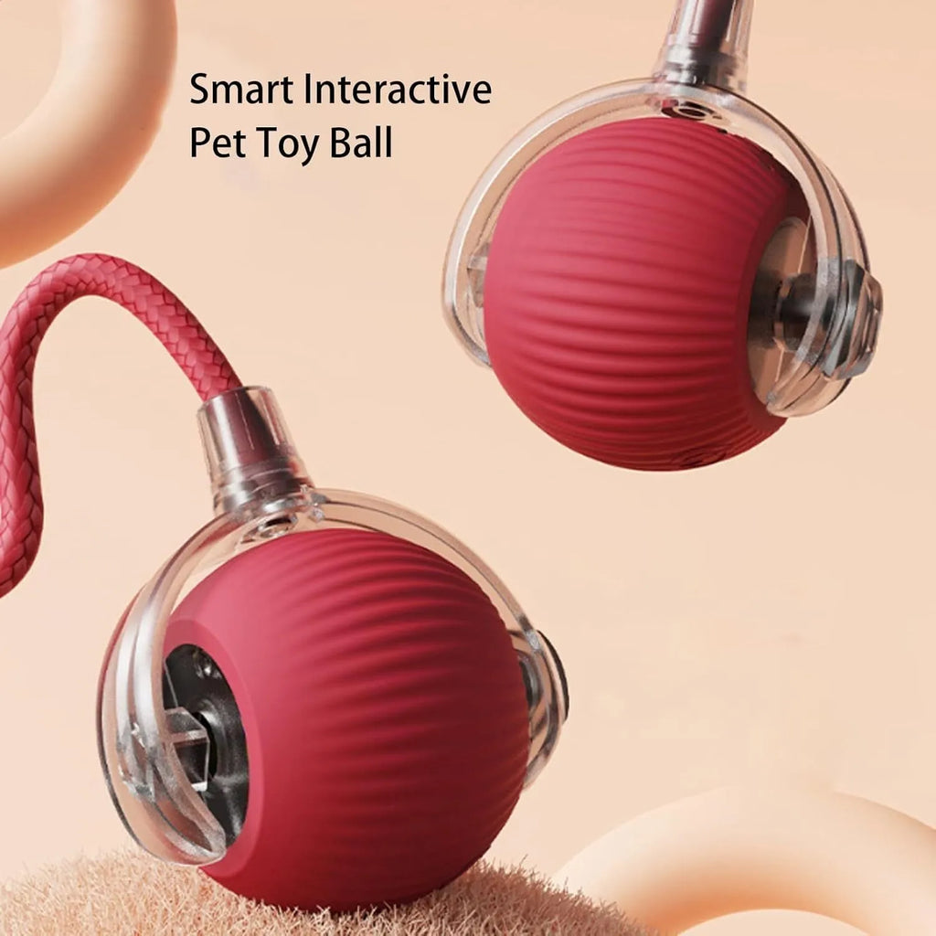 Interactive smart rolling ball toy for dogs and cats with rope, 6.5cm diameter, grey colour