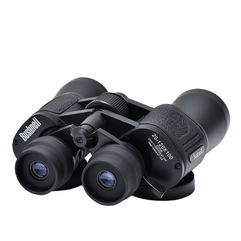Outdoor binocular telescope with continuous zoom capability showing 20-120x 100mm and 10-70x 70mm specifications