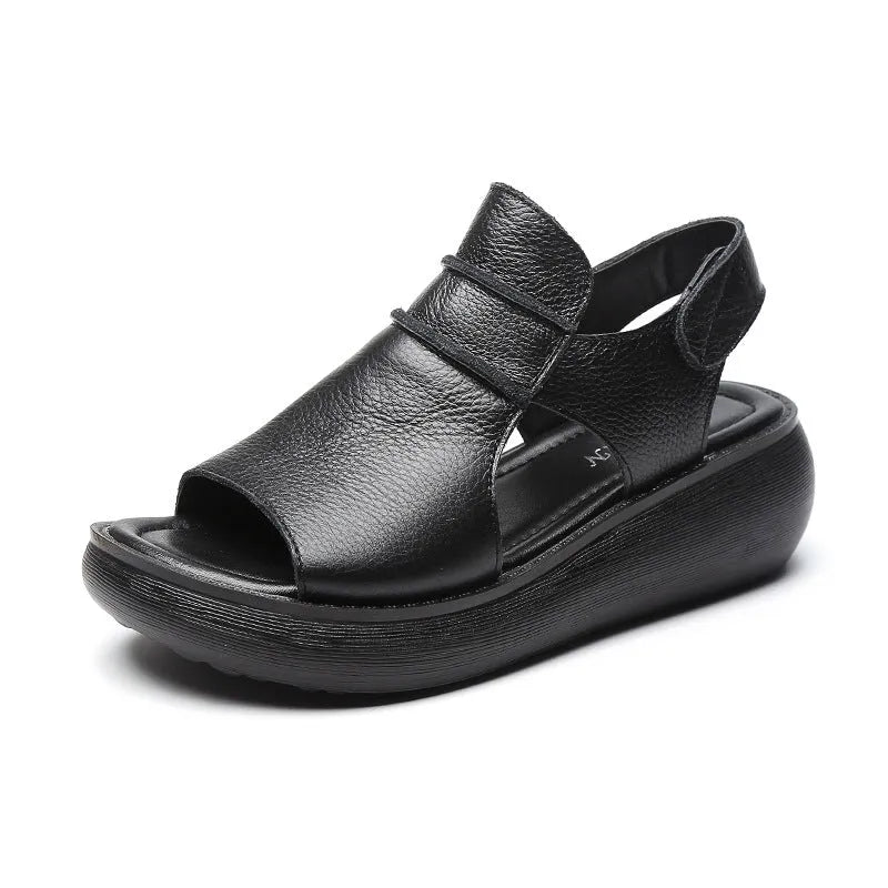 Women's peep toe casual sandals in genuine cowhide leather with raised bottom sole, white colour