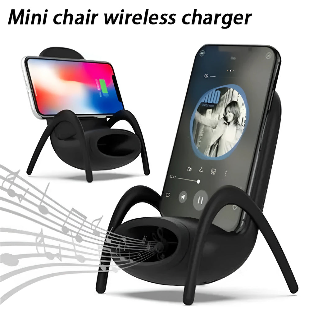 White ABS wireless charger stand with Type-C input, measuring 96.3x88.2x139.3 mm, 154.2g