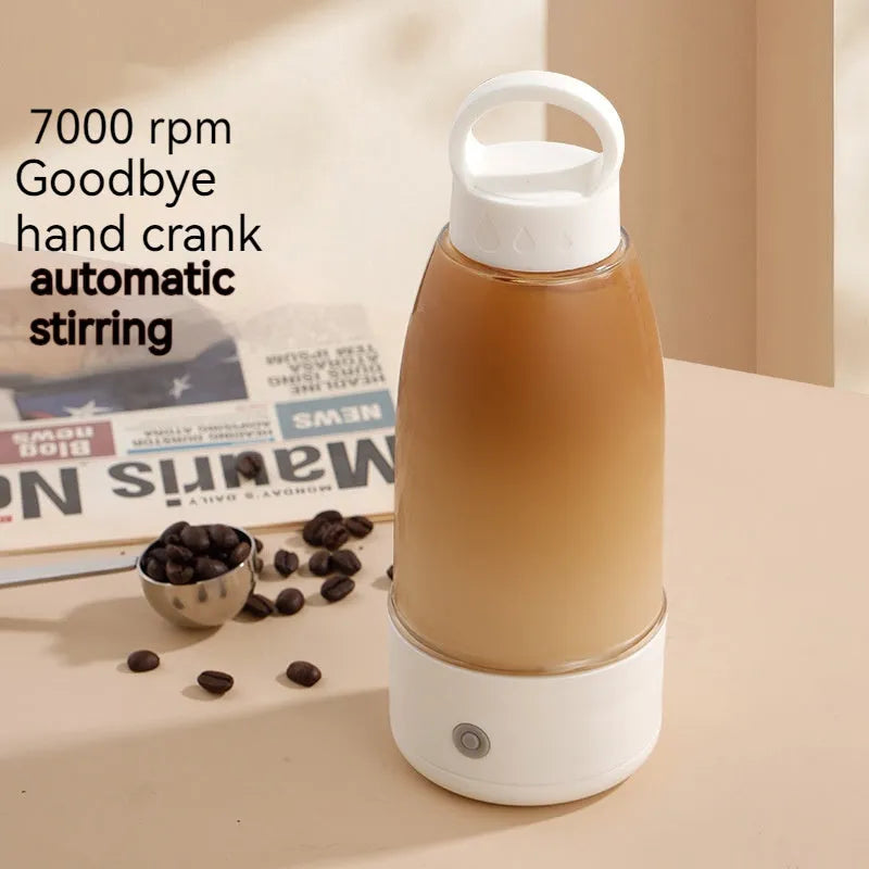 Automatic electric shaker bottle with USB charging, 350ml capacity, plastic construction, in cream white colour