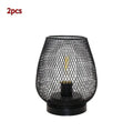 Retro iron art battery-powered table lamp with hollowed-out birdcage design in white finish