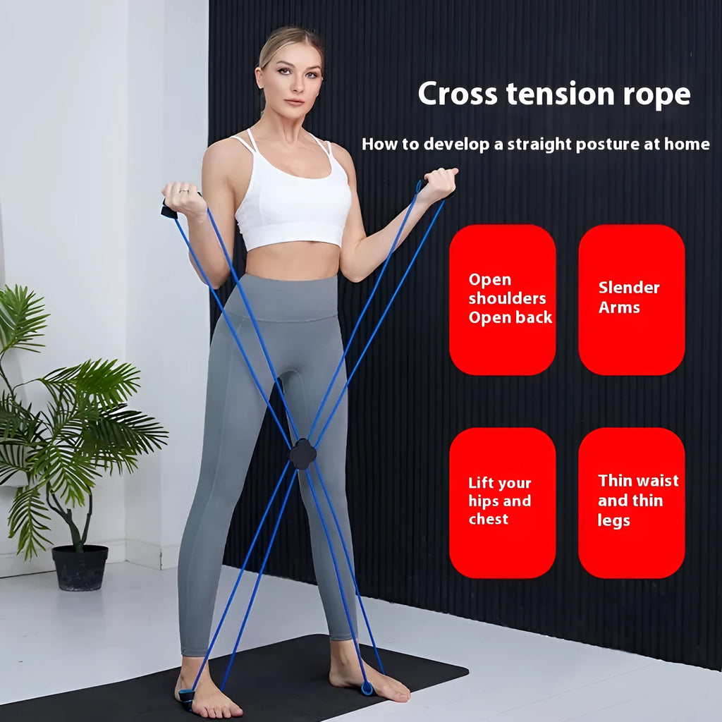 Blue and red eight-character TPR puller with cross tension device for shoulder fitness training