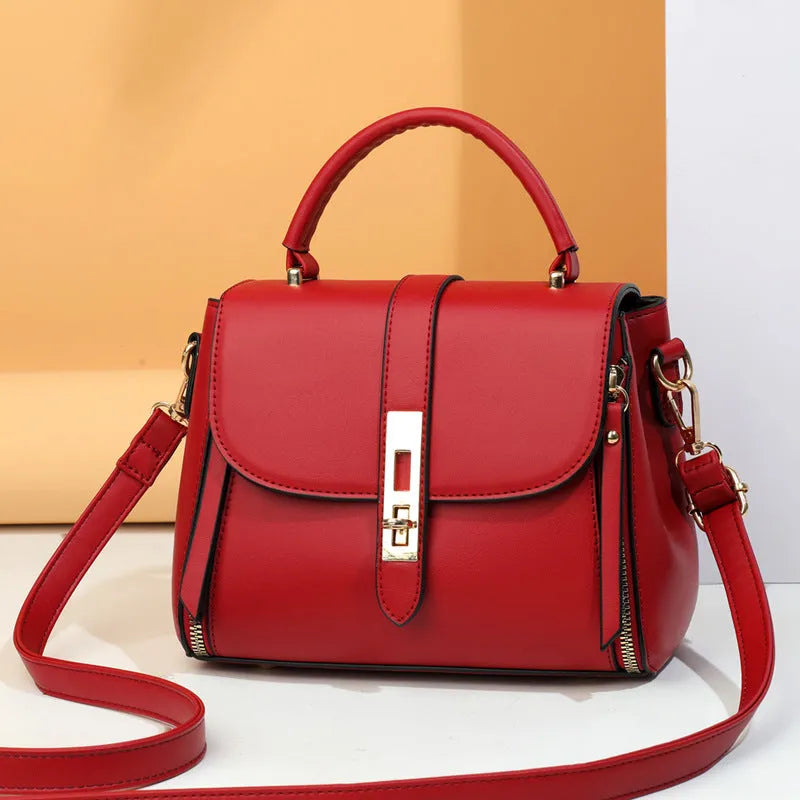 Soft black PU leather women's messenger bag with a single strap, shown in a square vertical shape.