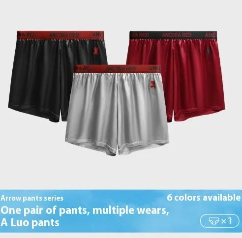 Men's solid colour boxer briefs in black, blue, red, silver, purple and brown showing mid-waist design