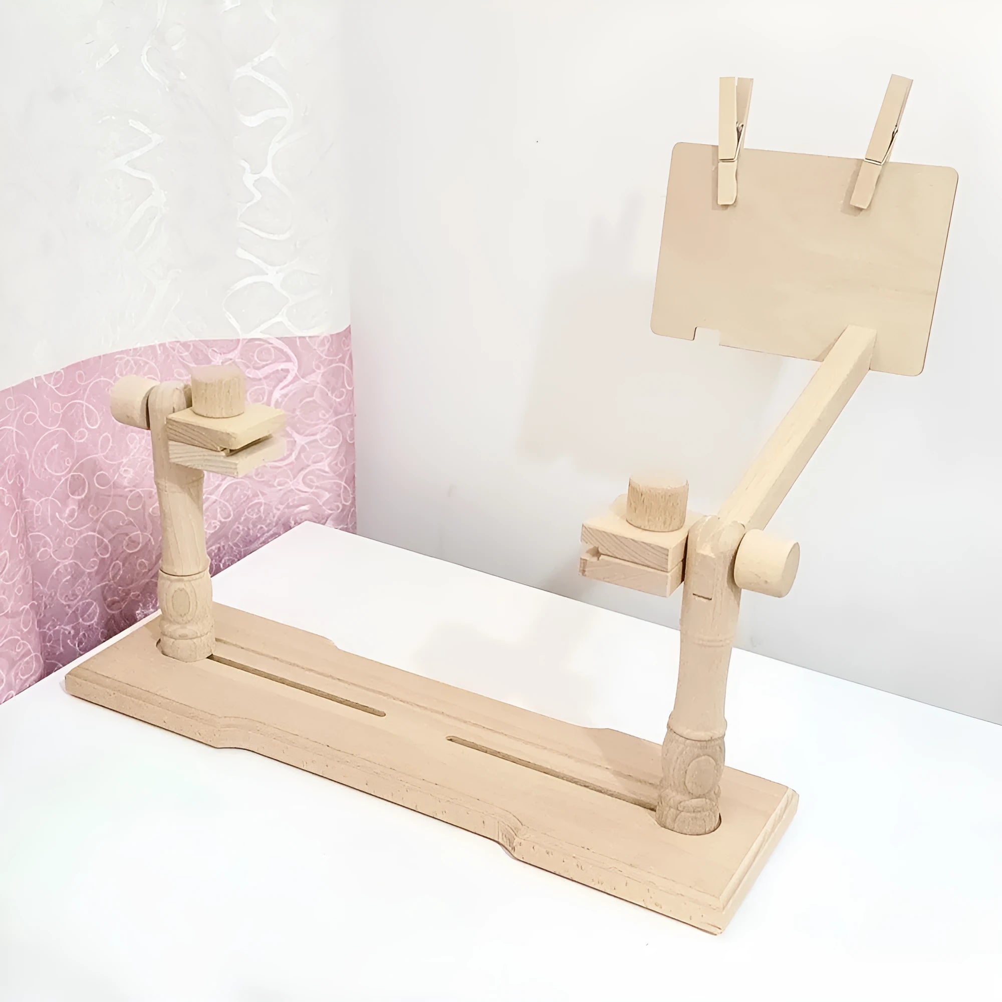 Simple desktop beech wood embroidery frame 43cm on table