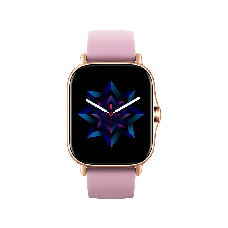 GT20 black alloy smartwatch with silicone strap on wrist, showing heart rate tracking on screen
