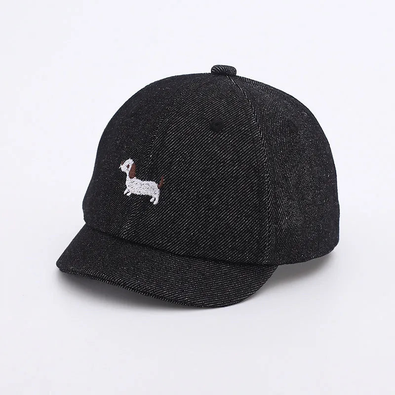 Baby denim baseball cap with puppy brim in blue, size 48cm, dome crown style